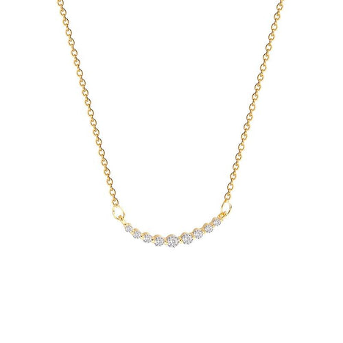 Gold necklace with small diamonds on a white background