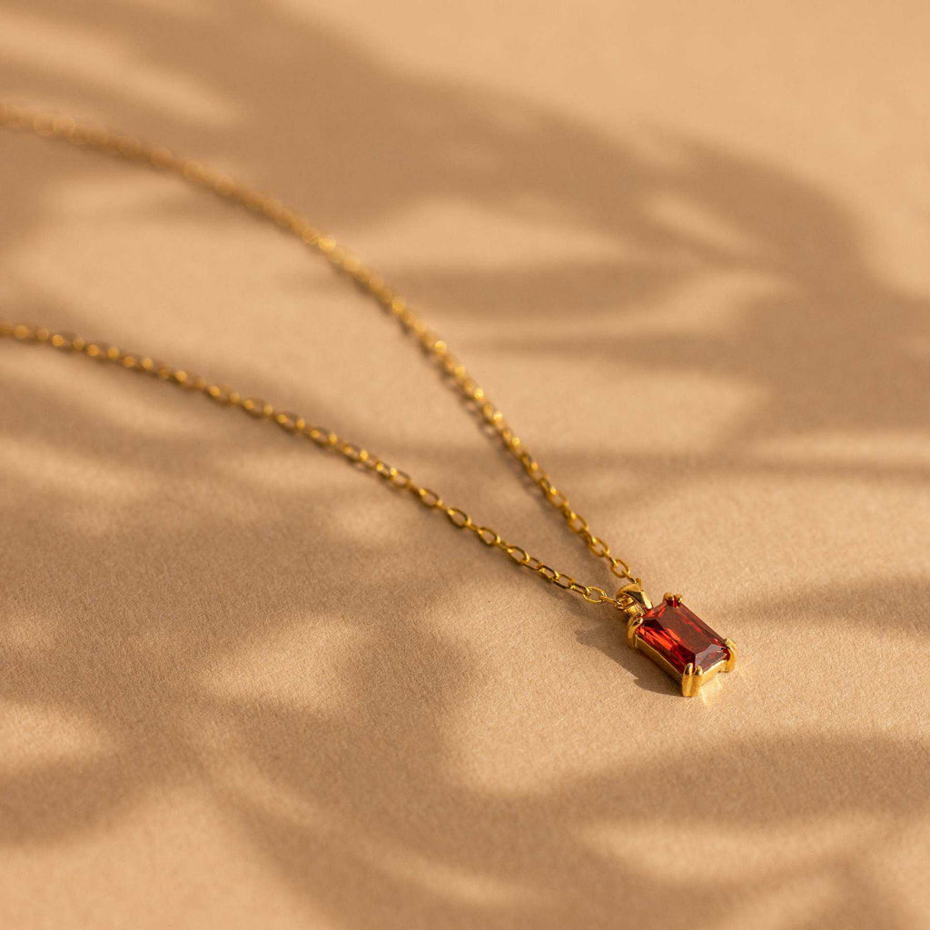 Gold Plated Garnet Pendant Necklace